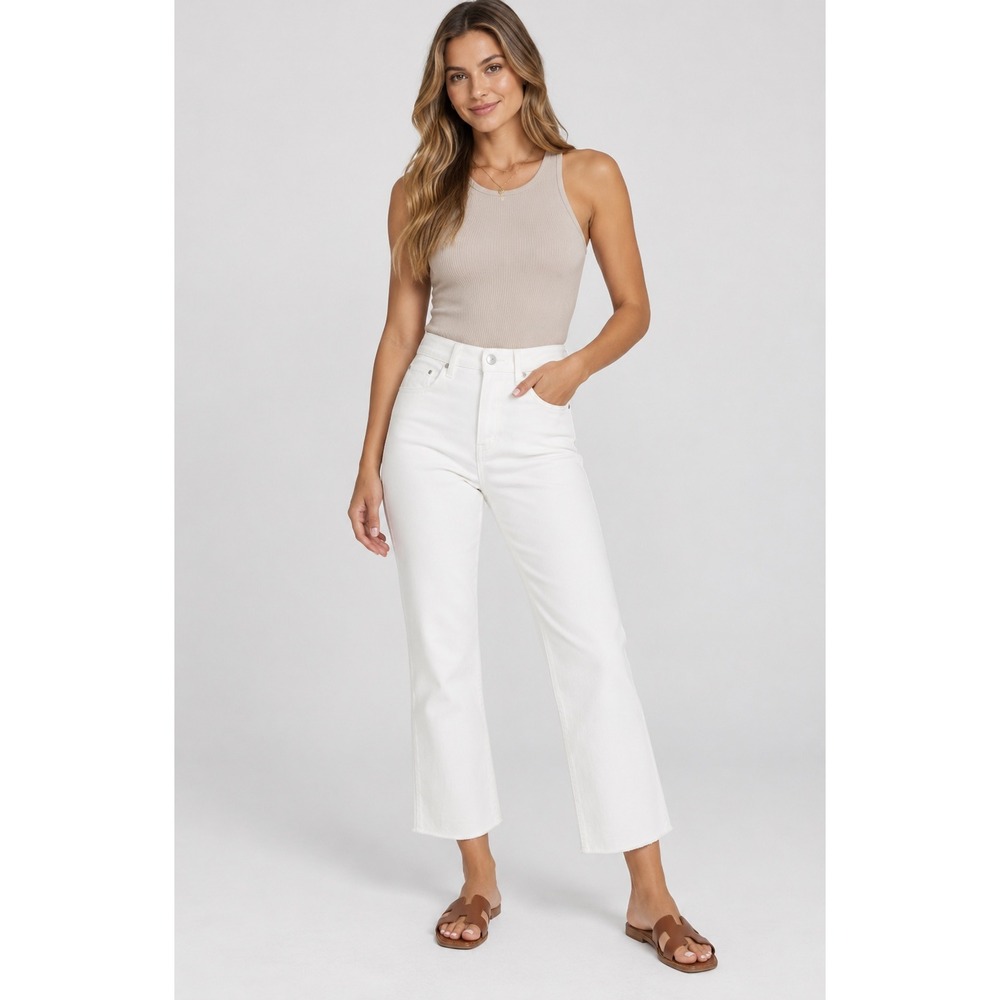 Spanx Sculpt ReDefine Kick Flare Jeans Linen Cream Minimalist Capsule Womens 6